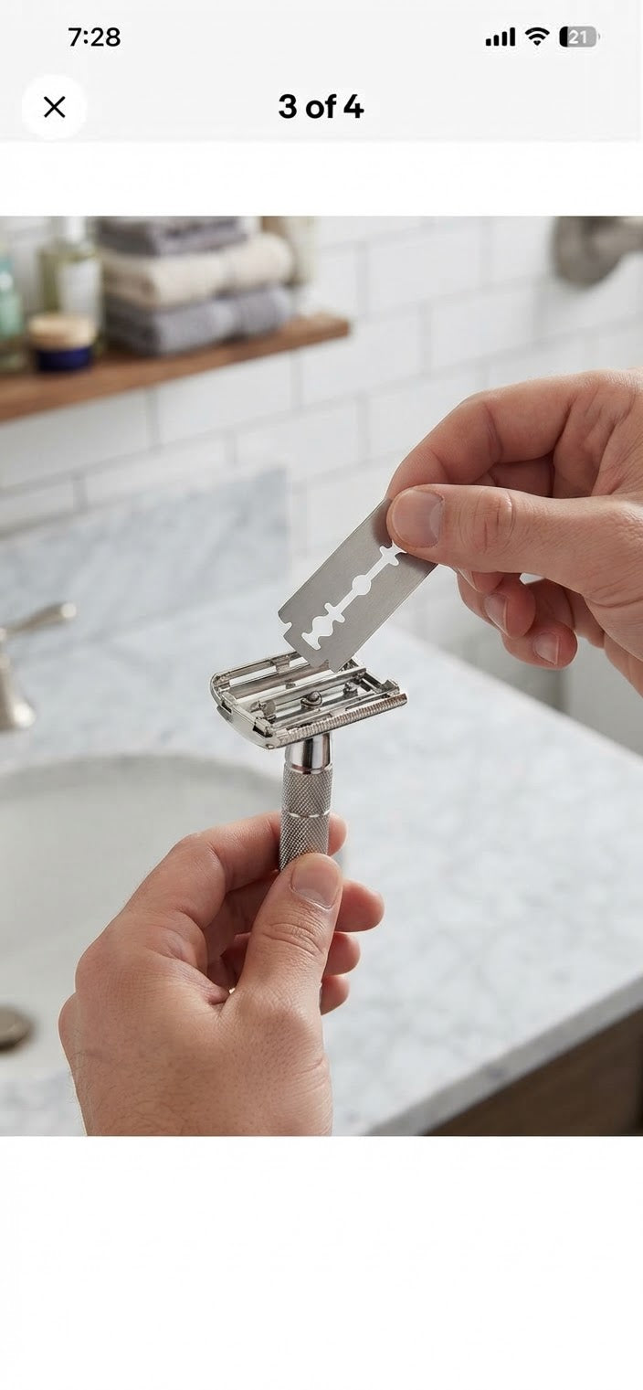 Loading a double-edge blade into a butterfly safety razor