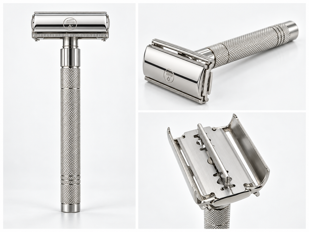 Butterfly safety razor with top-action opening mechanism