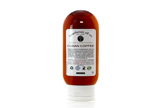Bottle of Beardsman Oil Co Cuban Coffee Beard Conditioner with white label