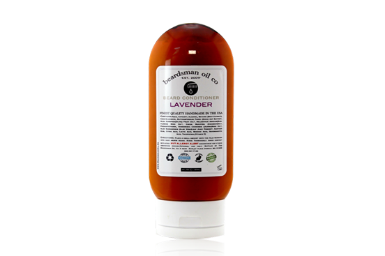 Bottle of Beardsman Oil Co Lavender Beard Conditioner with white label