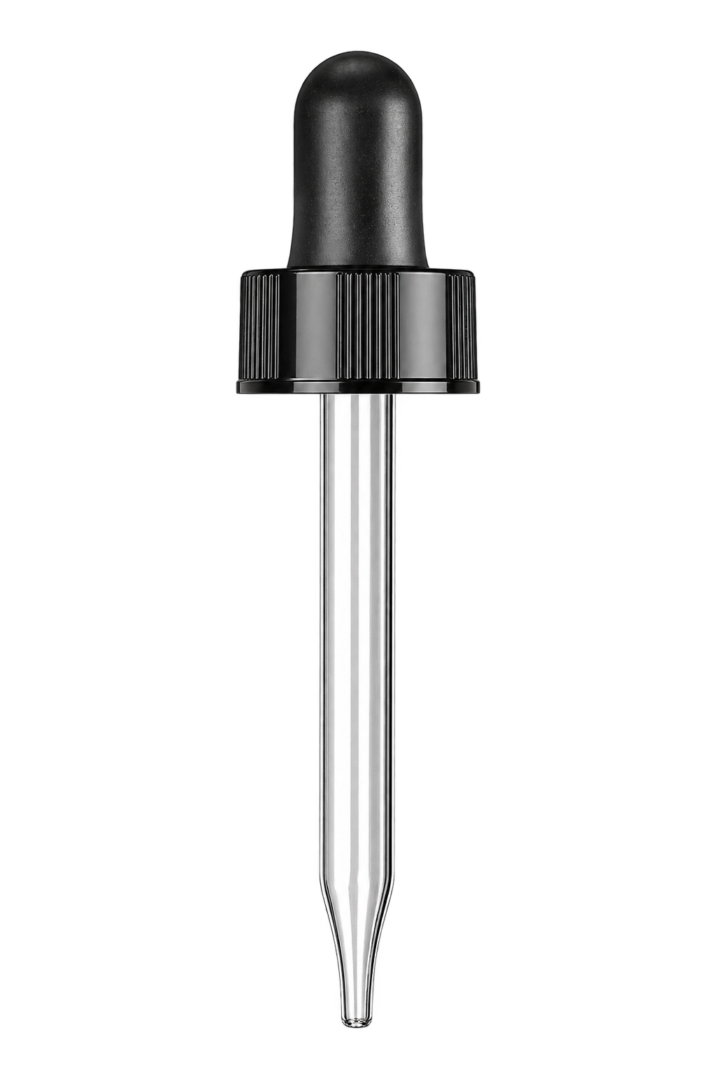 Black 20/400 glass dropper cap with 75 mm pipette