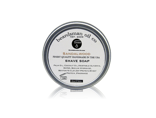 Beardsman™ Sandalwood shave soap in a 2 oz aluminum tin